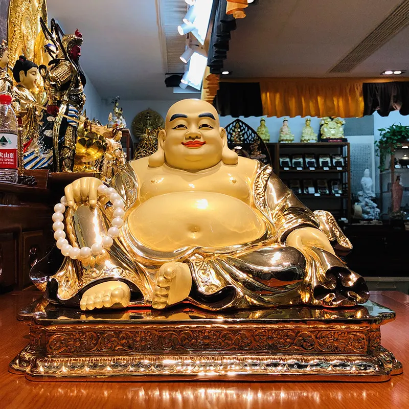 Estatua de Buda Maitreya de cobre puro dorado de 42CM