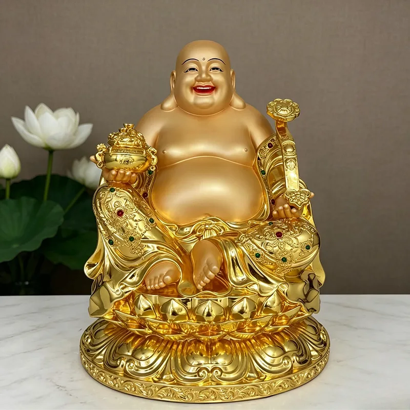 Estatua de Buda sonriente de latón Big Belly Maitreya para la riqueza