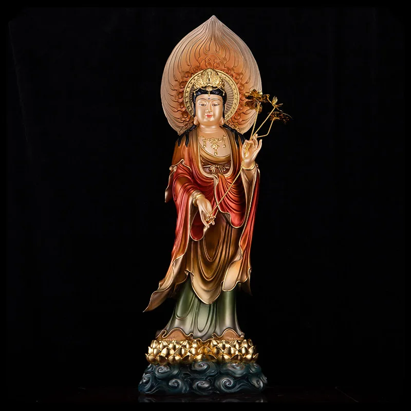 Estatua de latón Mahasthamaprapta con pintura mineral