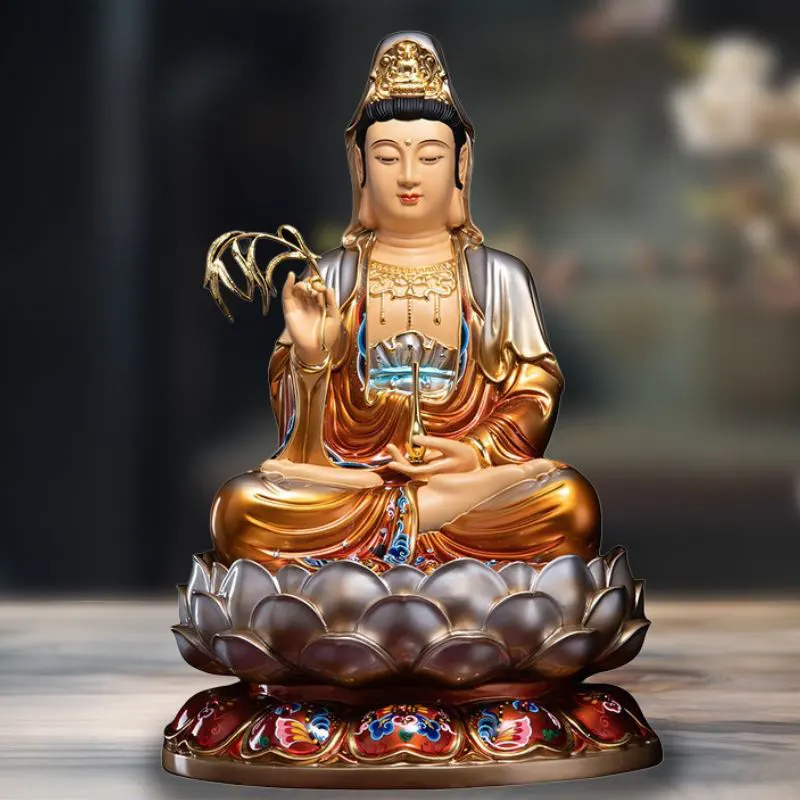Estatua del Bodhisattva Guanyin de loto sentado de latón