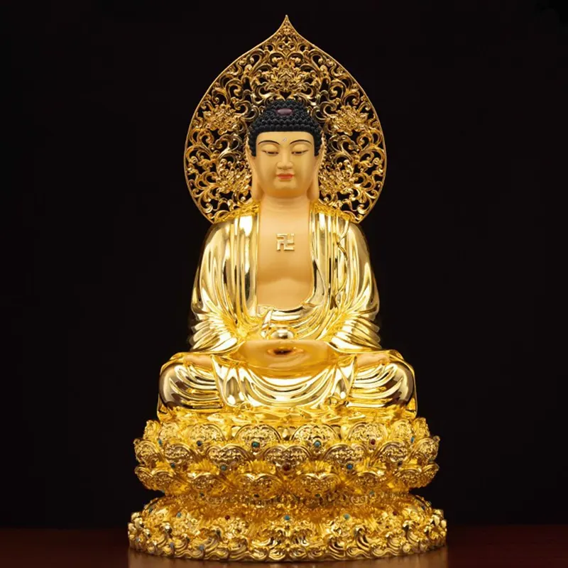 Estatua de Buda Shakyamuni sentado de latón dorado