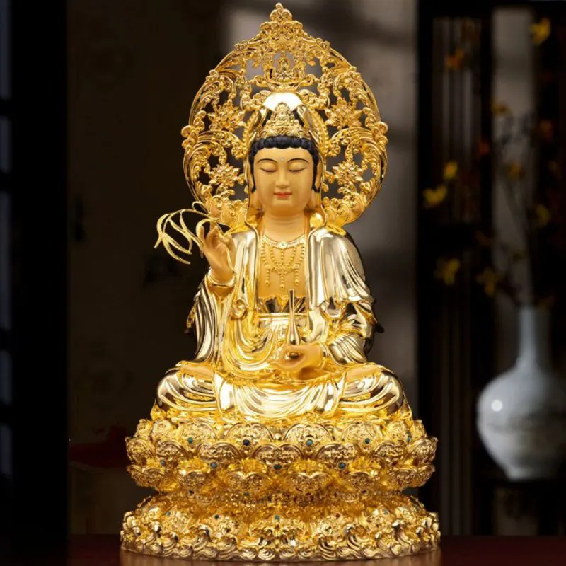 Estatua del Bodhisattva Guanyin del Buda de loto dorado en oro