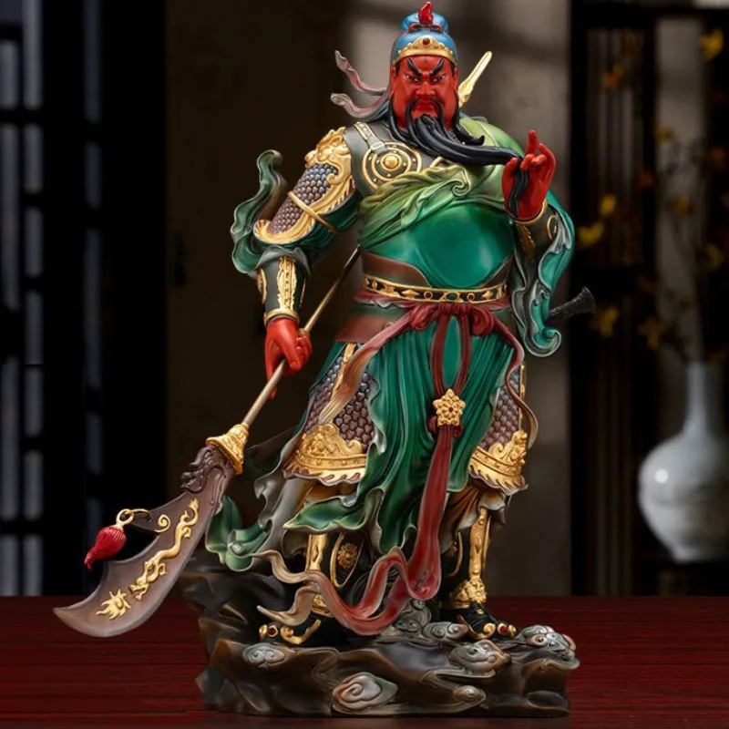 Estatua de Kuan Kung de bronce pintada a mano