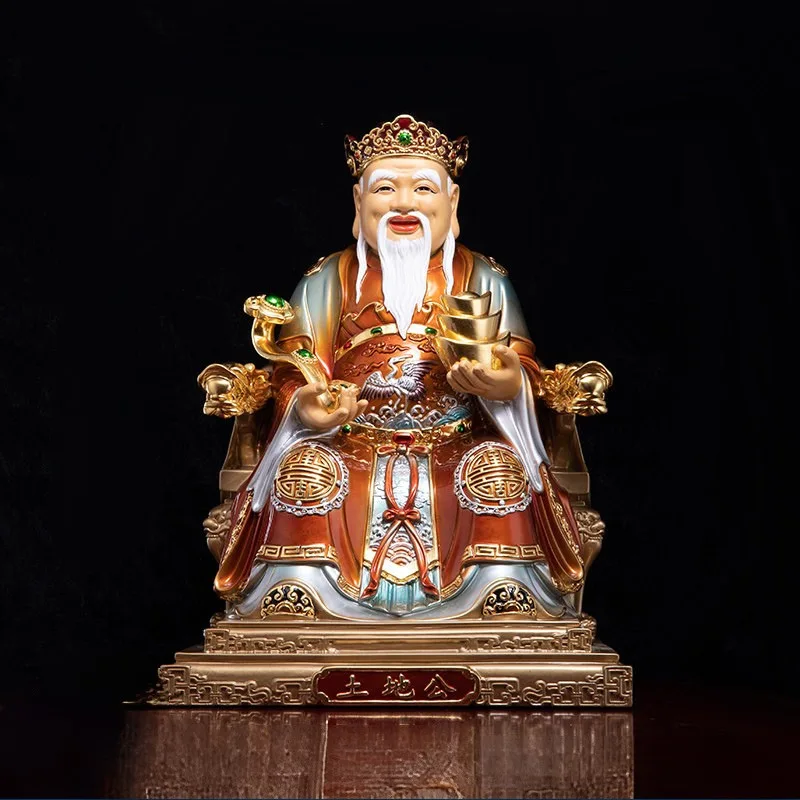Estatua de lujo policromada dorada Fude Zhengshen Tu Di Gong
