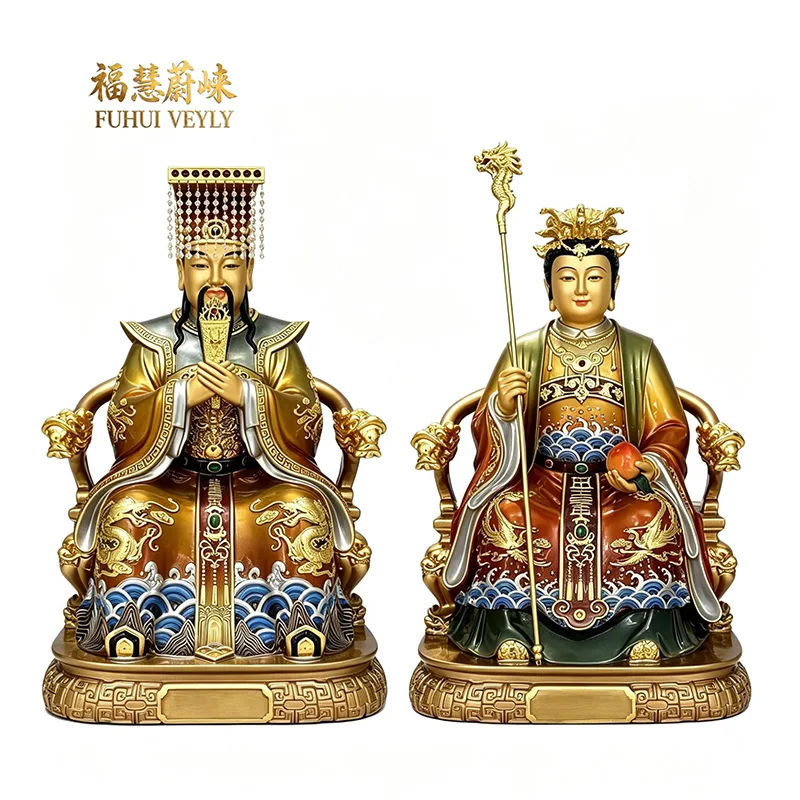 Estatua policromada de Yuhuang Wangmu en hoja de oro