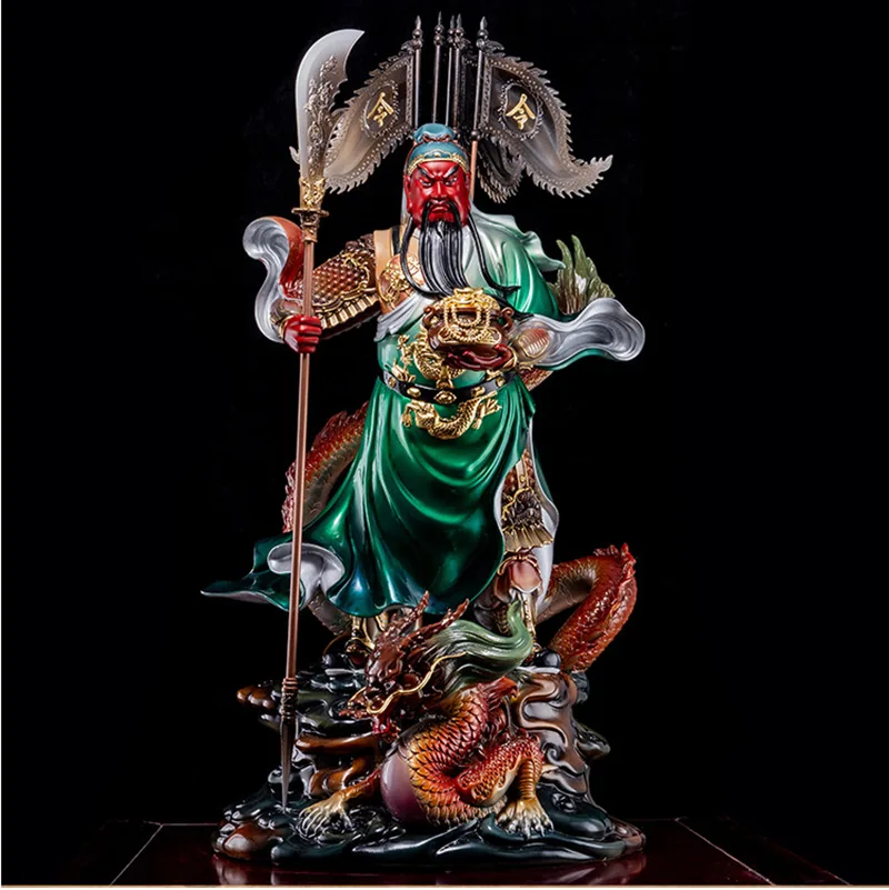 Estatua de la fortuna Guan Yu del dragón montado en latón puro