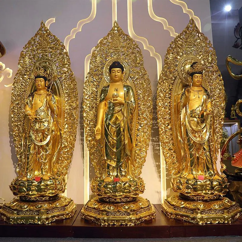 Estatua de Buda de los Tres Santos occidentales de cobre puro