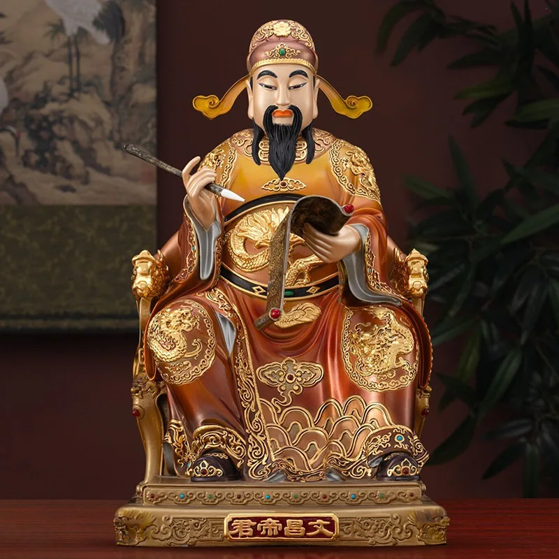 Estatua de Wenchang pintada con incrustaciones de oro y latón macizo